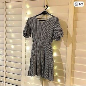 Black and White Gingham Puff Sleeve Dress